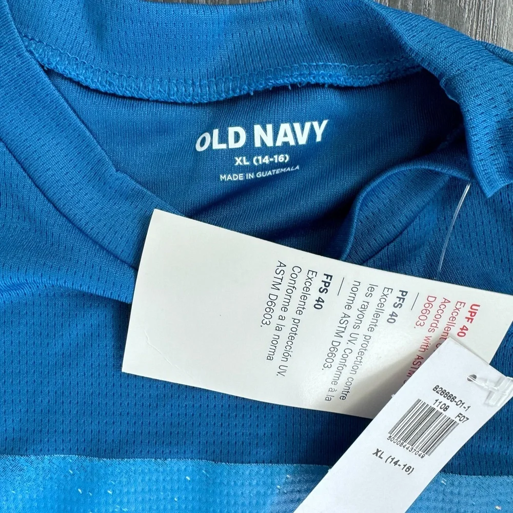 NWT Old Navy Boys Kids Teen Swim Shirt Rashguard XL 14-16 Blue